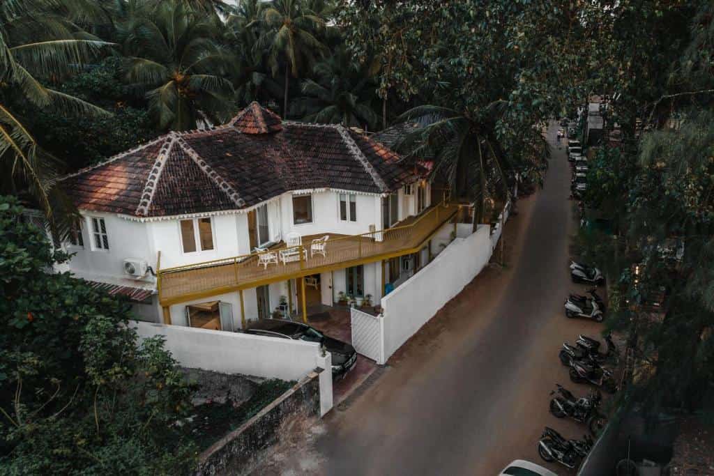 Exterior view surrounding palm tree at Morii in Morjim, Goa