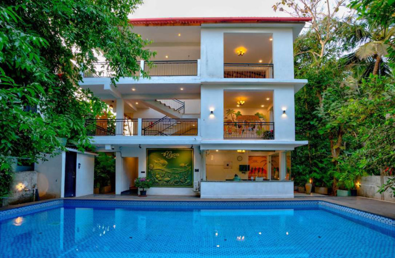 Front view of 12BHK luxury villa with private pool in Morjim Goa