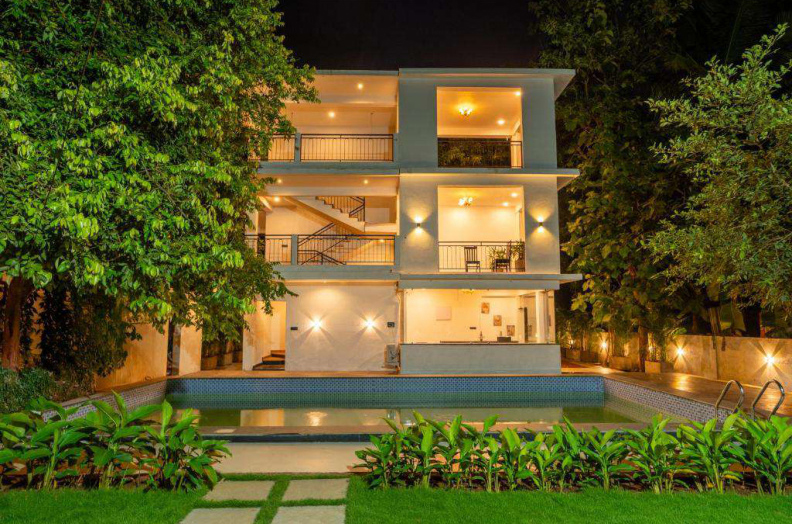 Luxury villa with private swimming pool in Morjim Goa at night