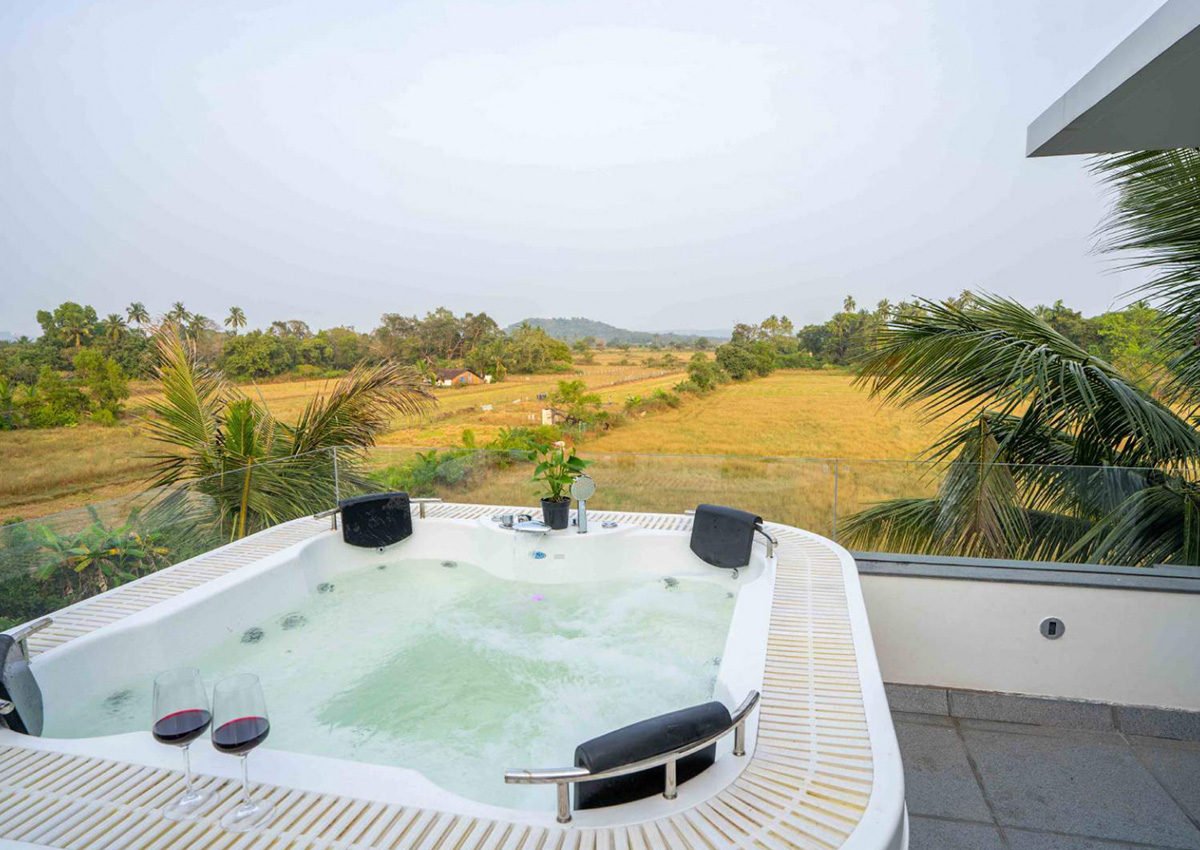 Stylish indoor bar counter with modern lighting and bar stools